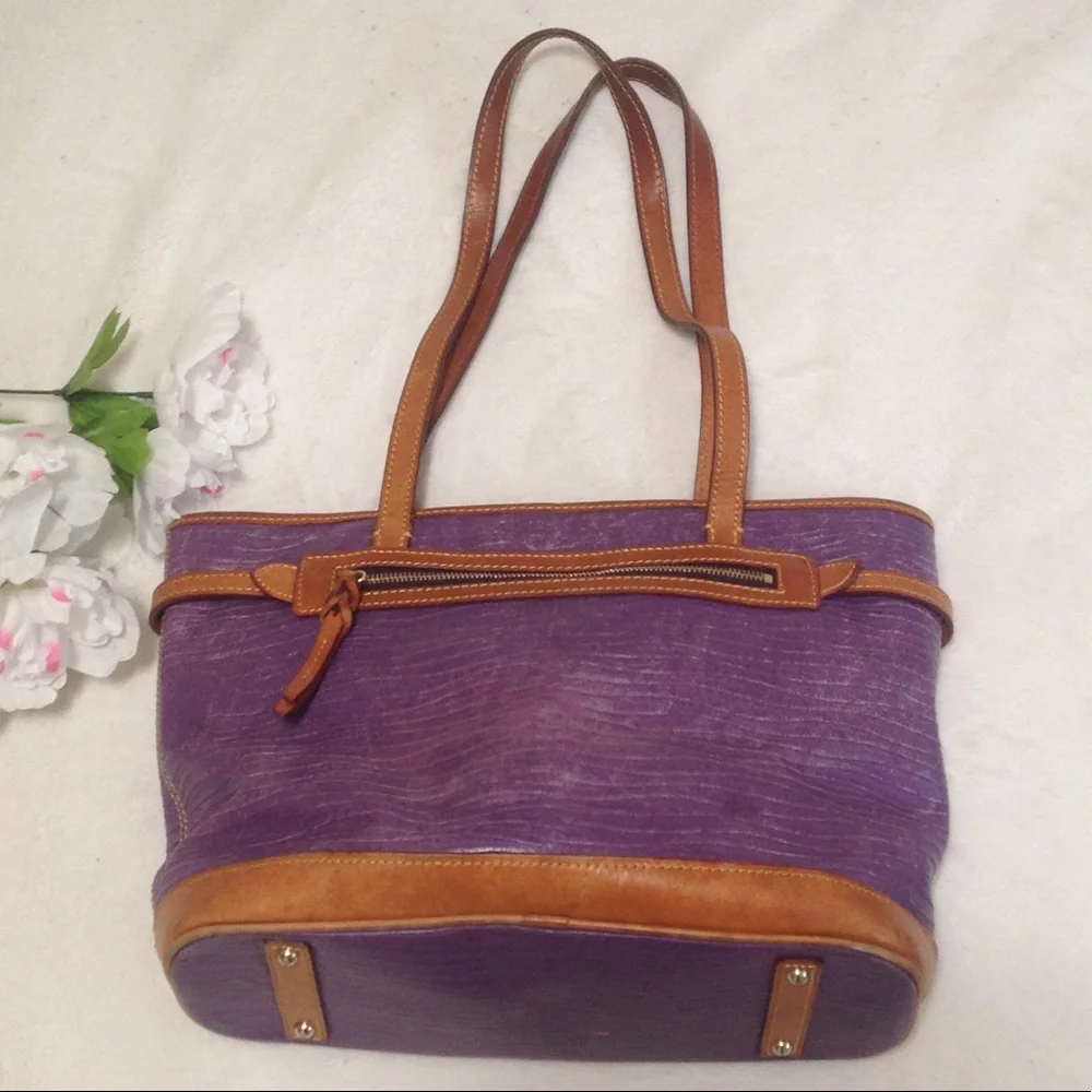 Dooney & Bourke Purple and Light Brown Shoulder Tote Bag - Picture 5 of 16